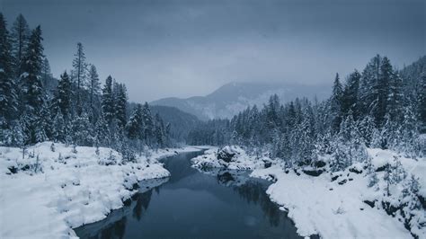 Download Wallpaper 3840x2160 River Fog Snow Winter