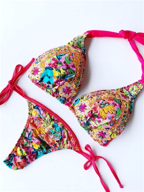 New Pink Tropical Fruits Hand Beaded Colombian Bikini Set Ebay