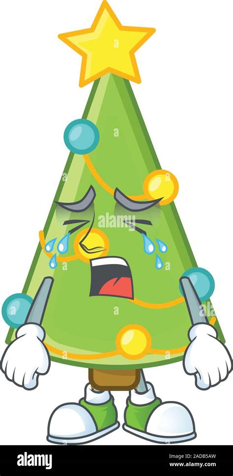 Sad Crying Christmas Tree Decoration Cartoon Character Design Style