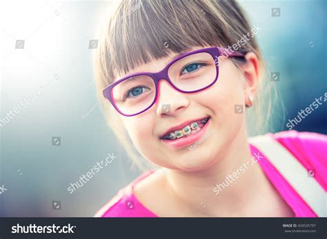 Girl Teen Pre Teen Girl Glasses Stock Photo 424535797