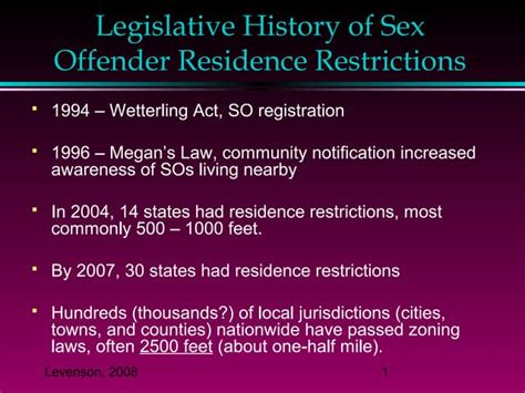 1 Of 2 Legislative History Of Sex Offender Residence Restrictions Ppt