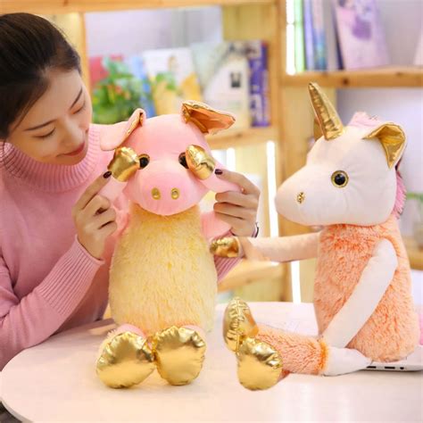 35 Giant Stuffed Animal Pig Toys Long Plush Cute Pig Baby Dolls Golden