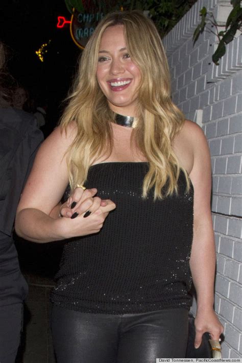 Hilary Duff Dons Leather Leggings Tube Top For Night Out