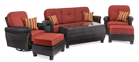 Breckenridge Red 6 Pc Patio Furniture Set Swivel Rockers Sofa Table