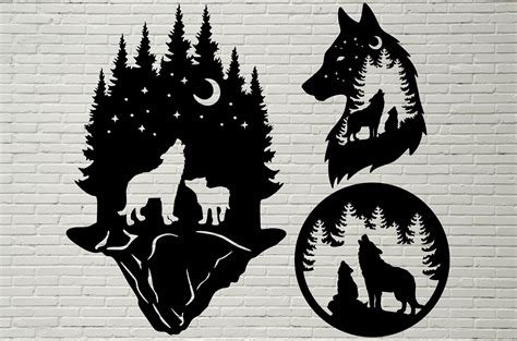 Wolf Scene Dxf Wildlife Clipart Vector Wood Wall Art Dxf For Laser Cnc