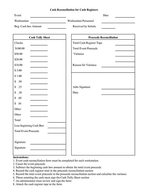 Cash register balance sheet template. Cash Drawer Reconciliation Sheet Template | Money template ...
