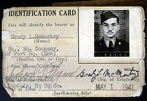 05011941 War Department Identification Card The Grady Mcmurtry