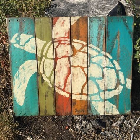 Rustic Colorful Sea Turtle Art By Woodcreationsbyjana On Etsy