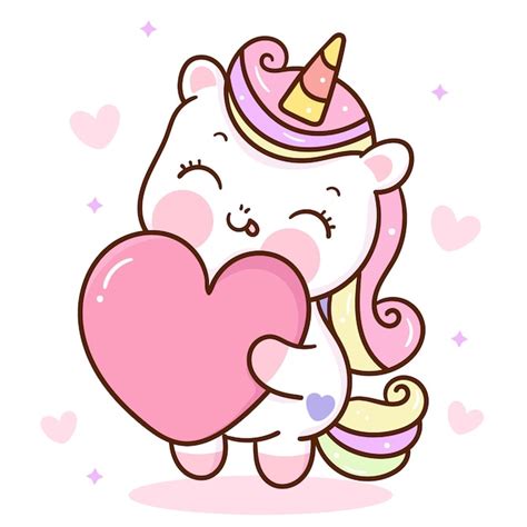 Premium Vector Cute Unicorn Cartoon Hug Love Heart Kawaii Animal