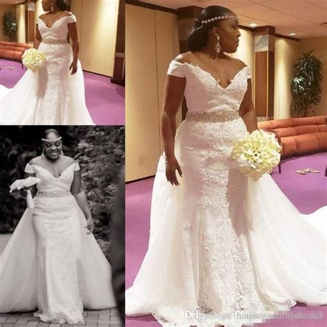 African Plus Size Wedding Dresses With Detachable Train Off The