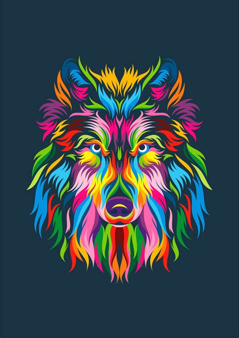 Full Color Wolf On Behance Colorful Animal Paintings Wolf Art Print