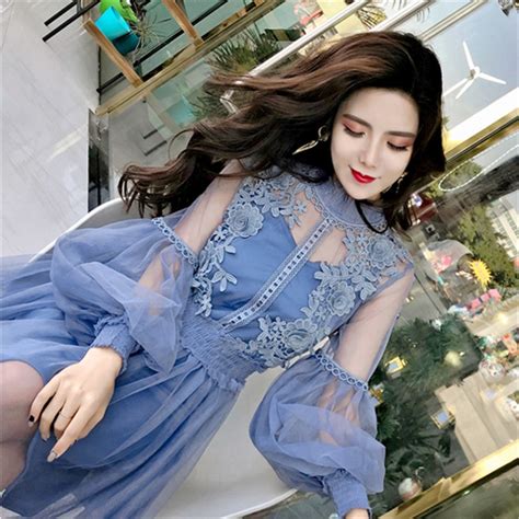 Buy 2018 New Fashion Women Summer Lace Mesh Floral Dress Korean Style Sexy