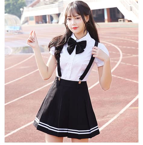 일본 학교 교복 세트 여성 여름 짧은 소매 흰색 셔츠 검은 치마 활 한국 학생 제복 소녀 Aliexpress
