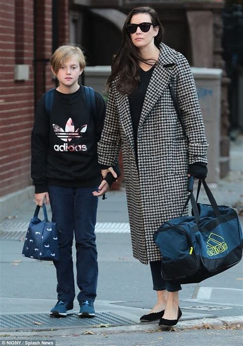 Liv Tyler Looks Naturally Beautiful In Oversized Tweed Coat With Son Milo Daily Mail Online