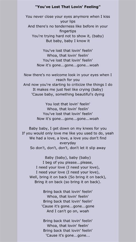 World war tens' version of next to you by the police. Lyrics - You've Lost That Lovin' Feeling - The Righteous ...