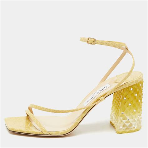 jimmy choo yellow python embossed leather art sandals size 40 5 jimmy choo the luxury closet