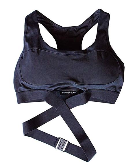 runner island womens black strapped in sports bra swim top high impact running no bounce strappy