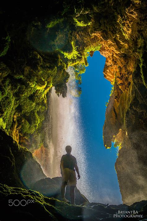 Behind The Waterfall Inside The Cave Zaragoza Spain Waterfall