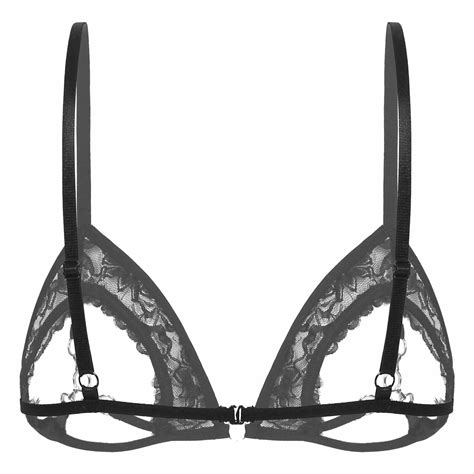 Black Sexy Women Lingerie See Through Sheer Lace Bra Top Nipple Open