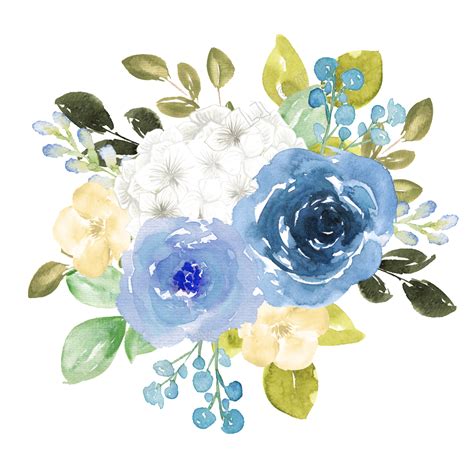 Hand painted blue watercolor flower png Transparent ...