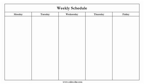 Monday Through Friday Schedule Template Lovely Mon Friday Calendar