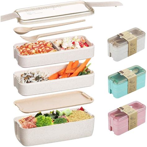 Home Bento Box For Adults Kids Lunch Box With Divider 3 Stackable