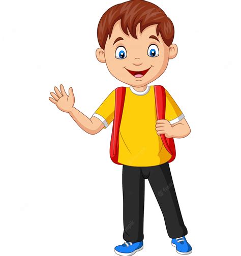 Premium Vector Cartoon School Boy Carrying Backpack Waving Hand
