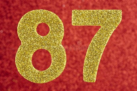 Number Eighty Golden Color Over Red Background Anniversary Stock Photos