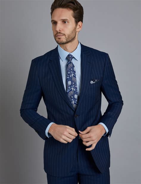 Mens Dark Blue Pinstripe Classic Fit Suit Hawes And Curtis