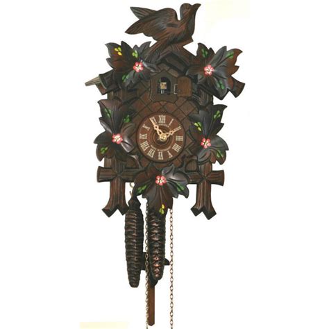 Hand Painted Wood Cuckoo Clock With Bird And Leaves Uk
