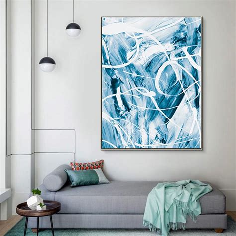 The timeless feeling in grey color delivers some elegance to the kitchen. Modern Blue Paint Splash Poster Abstract Wall Art White ...