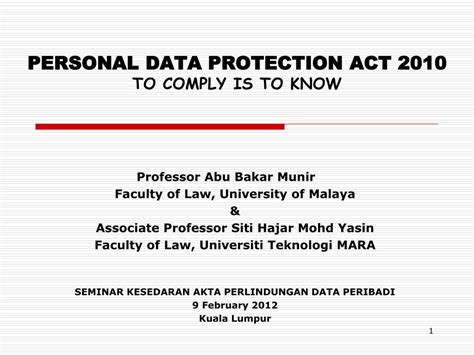 On 15 november 2013, the personal data protection act 2010 (pdpa) came into force in malaysia with the objective of protecting the personal data of individuals with respect to commercial transactions. PPT - PERSONAL DATA PROTECTION ACT 2010 TO COMPLY IS TO ...