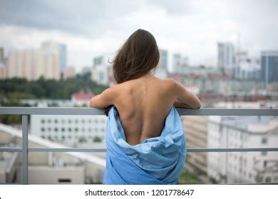 Naked Girl Wrapped Blanket Stands On Stock Photo 1201778647 Shutterstock