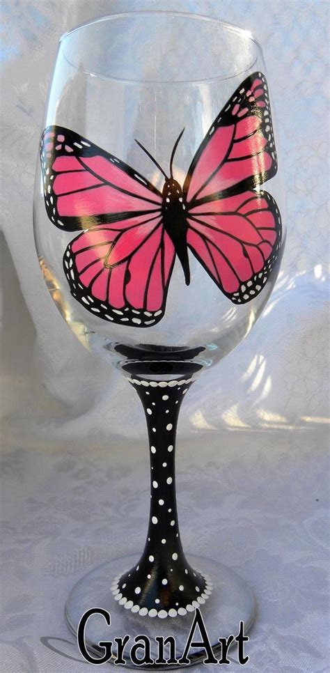 Butterfly Wine Glass Monarch Wine Glass Hand Painted Wine Glasses