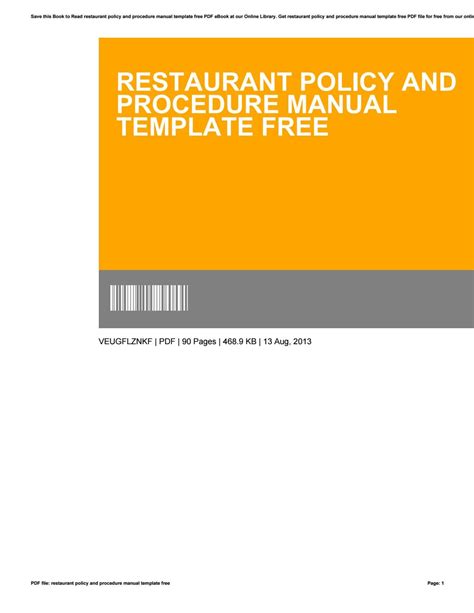 Restaurant policy and procedure manual template free by TaraVargo2809 ...