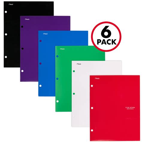 Five Star 4 Pocket Paper Folder Assorted Colors 6 Pack 38058