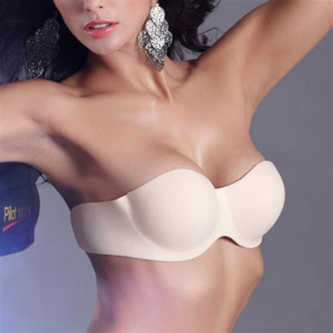 sexy women pro strapless seamless self adhesive stick invisible push up breast form enhancer bra
