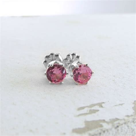Pink Tourmaline Earrings Silver Stud Earrings October Etsy
