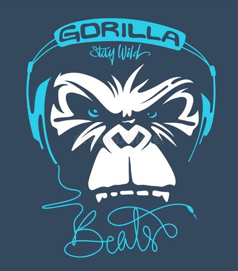 Gorilla Listening To Music On Headphones T Shirt Print Stock Vector