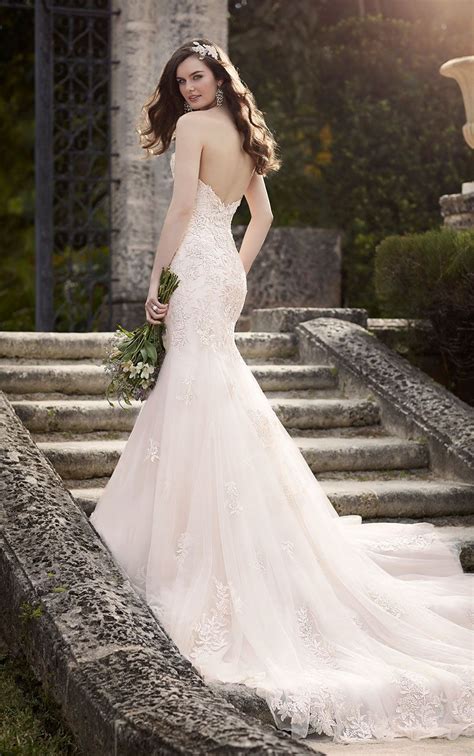 Romantic Low V Back Blush Lace Strapless Sweetheart