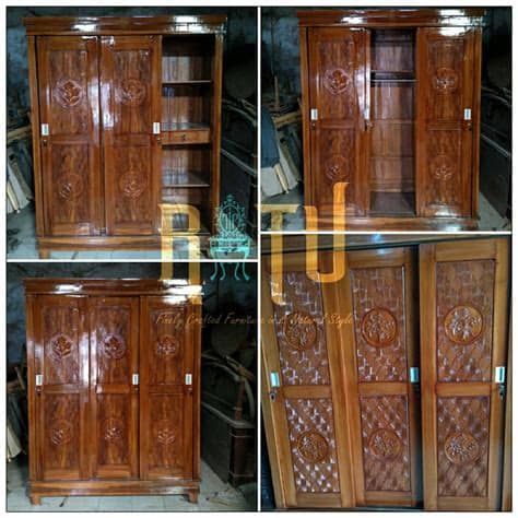Lemari jati pintu 3 minimalis. Jual Lemari Pakaian Sliding Jati 3 Pintu Full Ukiran di ...