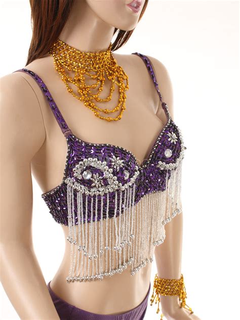 Deep Purple Belly Dance Costume Fringe Nylon Crop Licou Pour Femmes