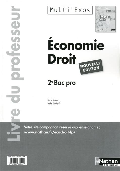 Economie - Droit - 2e Bac Pro - Livre du professeur - 9782091630441