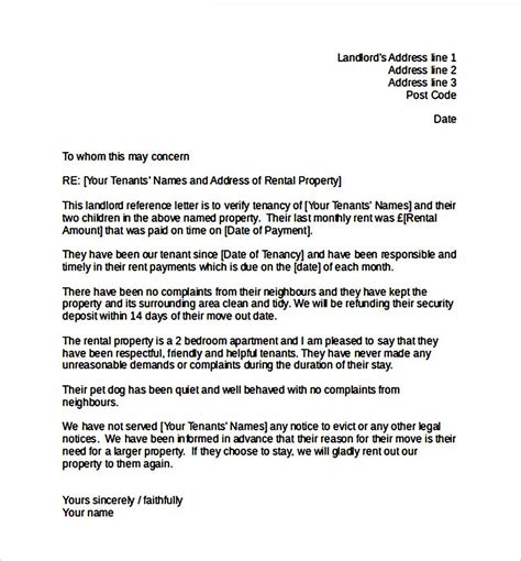 reference letter from landlord template