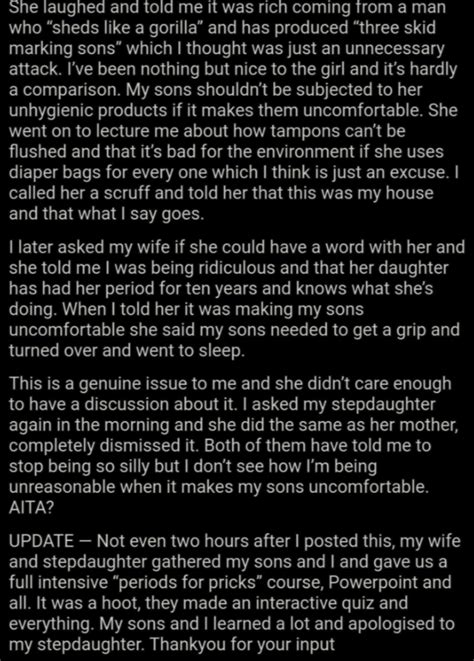 dad asks if he s the jerk for telling step daughter to not use period products in bathroom she