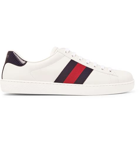 Gucci Ace Watersnake Trimmed Leather Sneakers Men White Gucci