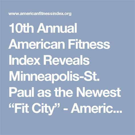 10th Annual American Fitness Index Reveals Minneapolis St Paul As The