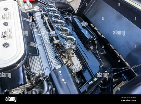 Close Up Of The Engine Bay Of A White Lamborghini Miura P400 S With