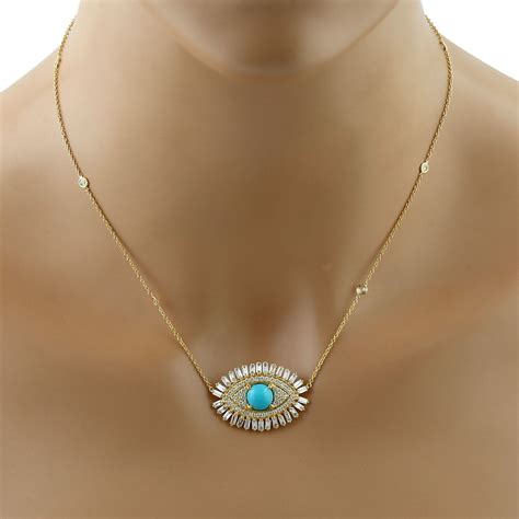 Artisan K Gold Diamond Turquoise Evil Eye Necklace Evil Eye