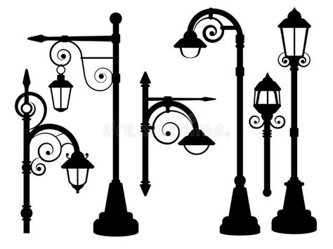 Lighting For Personal And Commercial Use Street Lights Silhouettes Eps